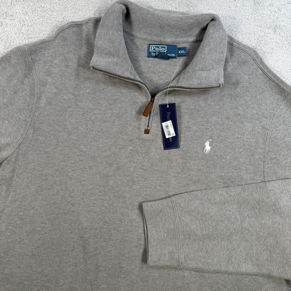 Polo Ralph Lauren Sweater Mens 2XL Grey 1/4 Zip Pullover Pony Cotton NWT